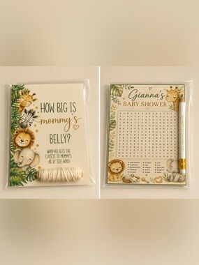 Gender Neutral Baby Shower Game Cards - Green & Gold